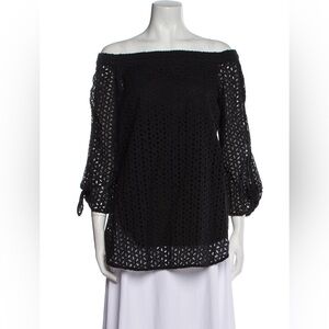 NWOT Tibi Black Eyelet Off Shoulder Three Quarter Sleeve Blouse size US 2